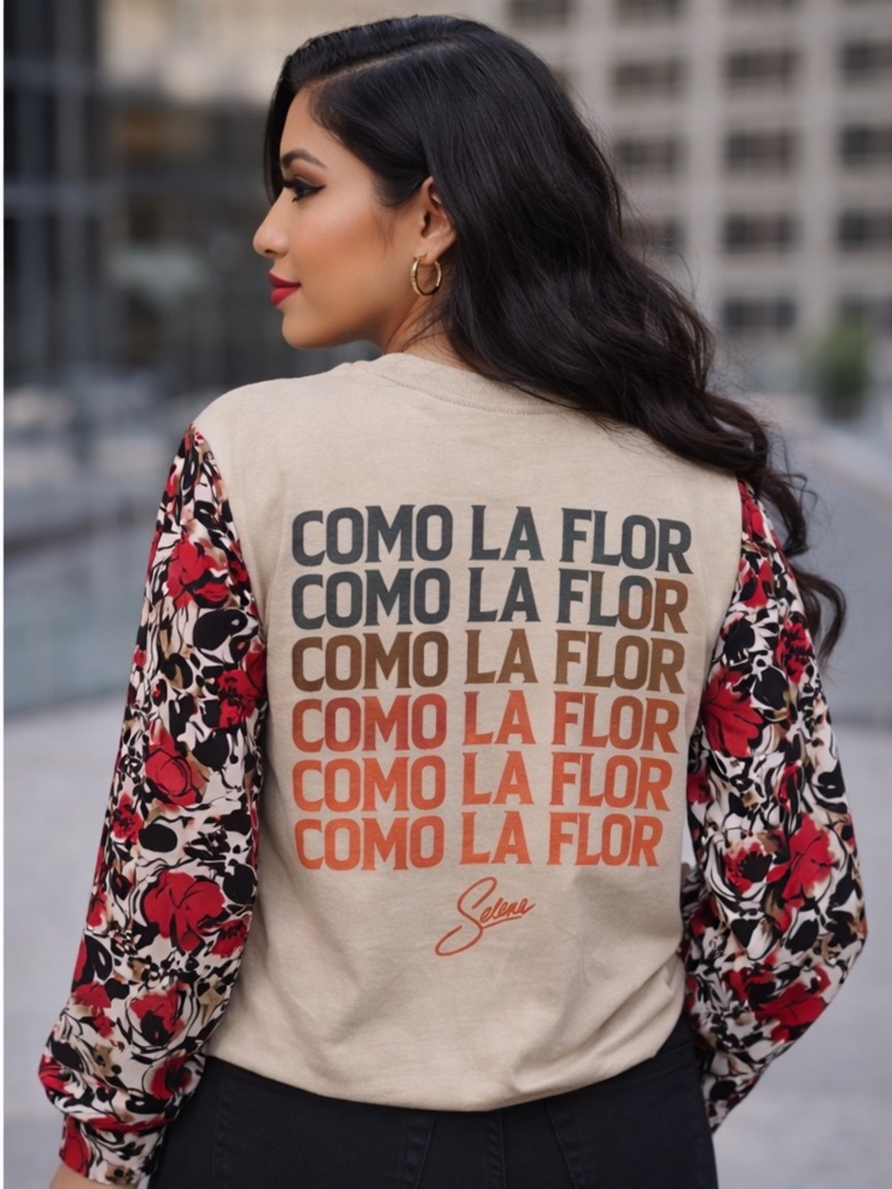 Upcycled Custom Selena Rock Top Karl Lagerfeld Blouse Roses Sleeves OSFM OOAK - Picture 2 of 5